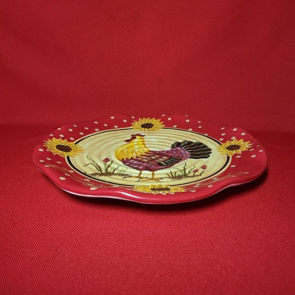 Decorative Rooster Sunflower Ceramic Plate Red 10" - Picture 11 of 11